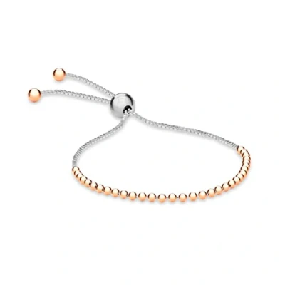 Image of Tuscany Silver Women&#039;s Sterling Rose Gold Plated Beaded Adjustable Slider Bracelet 23 cm/9 inch