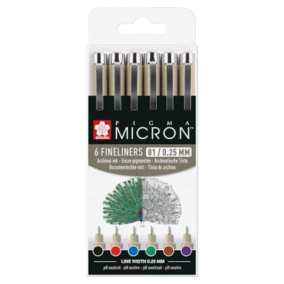 Image of Sakura Pigma Micron 01 fineliner set 6 colours (POXSDK016)