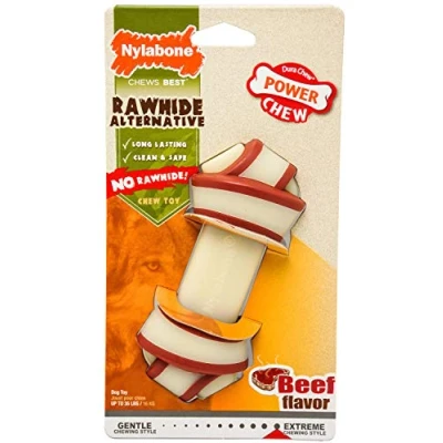Image of Nylabone Extreme Tough Dog Chew Toy Rawhide Knot Alternative, Mess Free, Beef Flavour, Medium, for Dogs Upto 16 kg