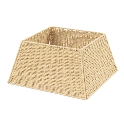 Image of Christmas Village Natural Wicker Tree Skirt Rustic 50x50cm Detachable Base Cover for Festive Home Decor Fits Stands Up to 48cm
