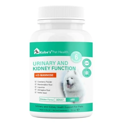 Image of KOBE&#039;S® Bladder &amp; Kidney Support Supplement for Dogs Cats Antibiotic Urinary Tract Infection Stimulates Immune System Maintains Overall Health Chicken Flavored 60 Tablets Uk Made