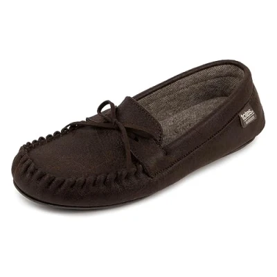 Image of Isotoner Mens Distressed Moccasin Slipper With Herringbone Sock