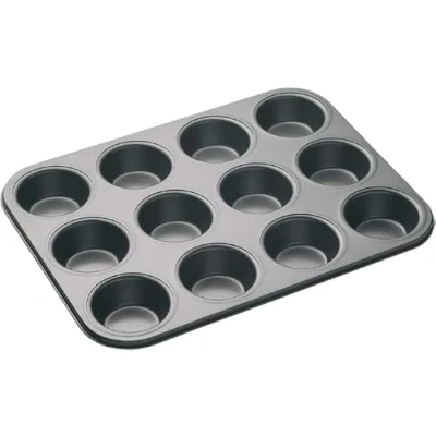 Image of SDMAX Non Stick 12 Slot Cupcake Tray, Baking Muffin Sturdy, Heat Resistant, Pan, Round, Kitchen Use, Microwave and Dishwasher Safe, Black (4PCS)