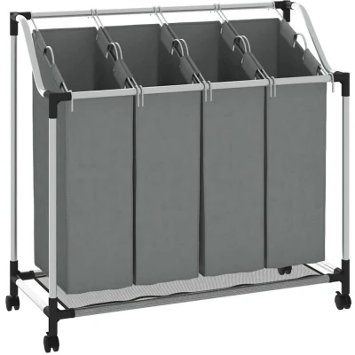 Image of vidaXL Laundry Basket with Wheels 4 Compartments Grey