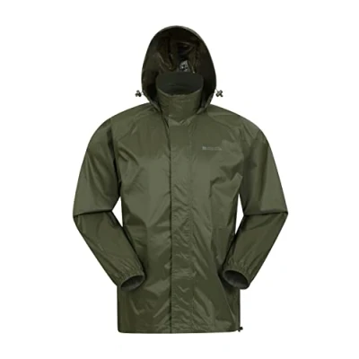 Image of Mountain Warehouse Pakka Mens Waterproof Packable Jacket IsoDry, Lightweight &amp; Breathable Raincoat with Taped Seams Packaway Bag For Autumn Winter Travel Khaki 2XL
