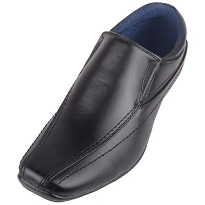 Image of ABSOLUTE FOOTWEAR Mens Easy Slip On Faux Leather Casual Smart Formal Work School Loafer Shoes Black UK 7 / EU 41