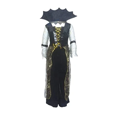 Image of HENBRANDT Children’s Spiderella Fancy Dress Costume Scary Gothic Vampire Lady Spider Queen Cobweb Size Medium Ages 7 9 Halloween for Girls