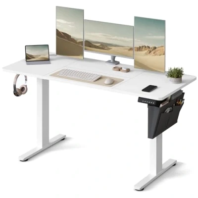 Image of VASAGLE Electric Standing Desk, Height Adjustable 60 x 140 (72 120) cm, 4 Memory Heights, Storage Pocket, for Home Office, Study, Cloud White LSD134W02