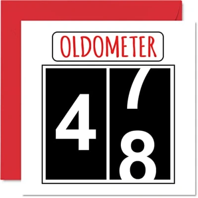 Image of Fun 48th Birthday Cards for Men Woman Oldometer Happy Card Dad Mum Brother Sister Grandad Nanny Grandma Uncle Auntie, 145mm x Greeting Cards,