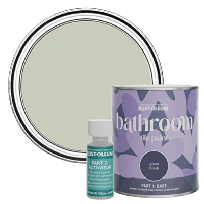 Image of Rust Oleum Green Water Resistant Bathroom Tile Paint in Gloss Finish Aloe 750ml
