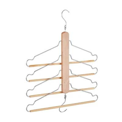 Image of Relaxdays Multi Clothes Hanger, Holder with 4 Flexible Coat Hangers, Organiser, Metal Hooks, Lotus Wood, Natural