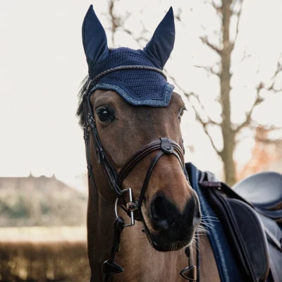Image of Kentucky Horsewear Fly Hood Wellington Glitter Stone Soundless Navy Hoods Horse &amp; Equestrian