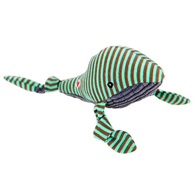 Image of HuggleHounds Plush Durable Squeaky Knottie Dog Toy, Whale, Small, assorted colours