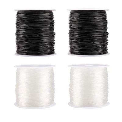 Image of 4 Rolls Clear Elastic Bracelet String, 0.8mm &amp; 1mm, TuNan Crystal Stretchy Bead String Stretch Cord for Bracelets Beading Jewelry Making and Black
