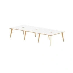 Image of Oslo 1200mm B2B 6 Person Desk White Top Natural Wood Edge Frame