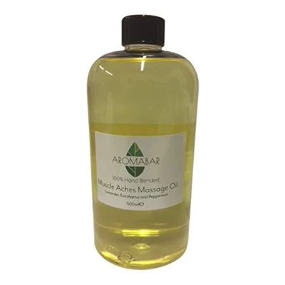 Image of Muscle Aches &amp; Pains Massage Oil 500ml with Lavender, Eucalyptus, Peppermint Pure Essential Oils Pre Blended 100% Natural Ingredients Pump Dispenser Included