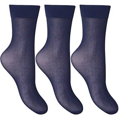 Image of Ladies Silky Soft, Sheer &amp; Durable Smooth Knit Everyday Anklets (3 Pair Multi Pack), Blue, One Size (UK Shoe 3 8)