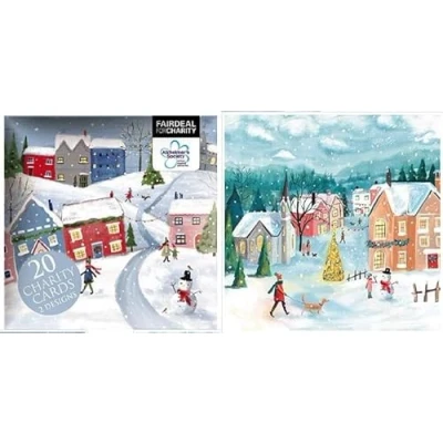 Image of Charity Christmas Cards (ATBX 0167) Snowy Village/Snowy Town Box Of 20 With 2 Designs In Aid Alzheimers Society