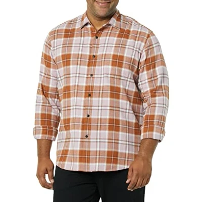 Image of Amazon Essentials Men&#039;s Long Sleeve Flannel Shirt (Available in Big &amp; Tall), Mauve Rust Plaid, XXL