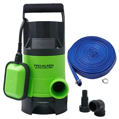 Image of Pro Kleen Submersible Water Pump 750W Electric, 14000L/H, 15m Layflat Hose for Clean or Dirty with Float Switch, 10M Power Cable Floods, Pools, Gardens, Ponds, Hot Tubs