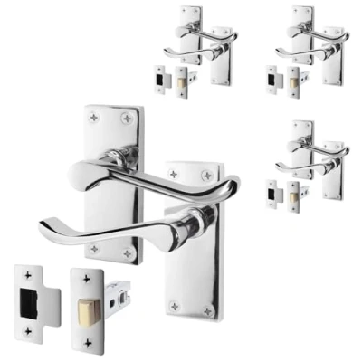 Image of EAI Polished Chrome Victorian Scroll Door Handle Latch Set 4 Pairs of Internal Lever Handles on Backplate &amp; (64mm)