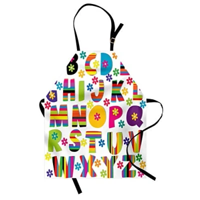 Image of ABAKUHAUS Alphabet Apron, Floral Educational Letters, Unisex Kitchen Bib Apron with Adjustable Neck for Cooking Baking Gardening, Multicolor