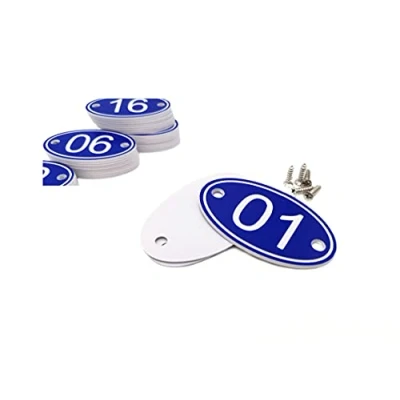 Image of ABS Engraved 30mm x 50mm Oval Table Numbers (51 100) Pubs Restaurants Clubs Blue 51 to 100