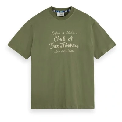 Image of Scotch &amp; Soda Men&#039;s Relaxed Fit Artwork T Shirt, Green Ivy 7432, XL