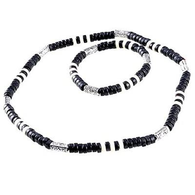 Image of Necklace and Bracelet with Real Wooden Beads in surfer beach look design
