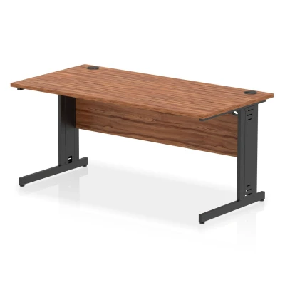 Image of Impulse 1600x800mm Straight Desk Walnut Top Black Cable Managed Leg