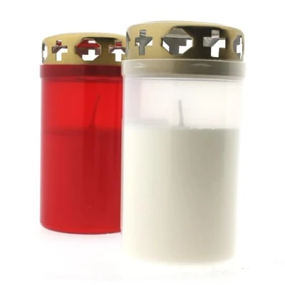 Image of S&amp;S Shop Grave Candles No. 3 with Gold Lid Red or Transparent Permanent Burner Day Light Fridhof Funeral Candle Memorial (Transparent, 1)