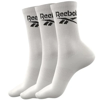 Image of Mens and Women&#039;s 3 Pair Reebok Core Ribbed Cotton Crew Socks White 8.5 10 UK