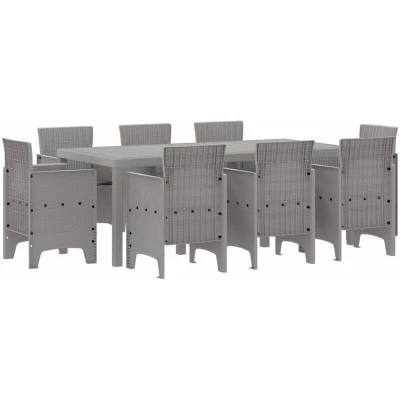 Image of vidaXL 9 Piece Garden Dining Set with Cushions Light Grey Poly Rattan