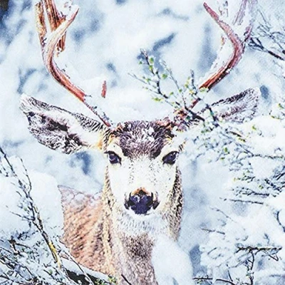 Image of 20 Napkins Deer in Winter Forest Animals Christmas Table Decoration Decoupage Napkin Technology 33 x cm
