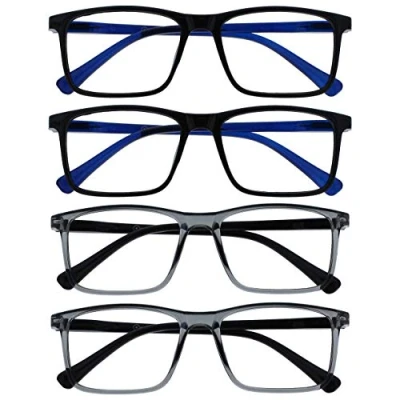 Image of OPULIZE Ink Reading Glasses 4 Pack Large Rectangular Frame Black Transparent Grey Spring Hinges Scratch Resistant Mens Womens RRRR4 1177 +1.50
