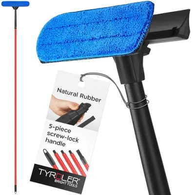 Image of Tyroler 2 in 1 Window Cleaning Equipment Telescopic Cleaner Tool 30 205 CM Anti Rust 5 Part Handle Professional Kit 100% Rubber Squeegee Head for High Durability