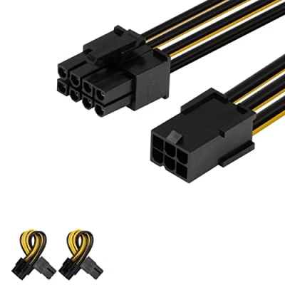 Image of J&amp;D 6 Pin to 8 PCIe Express (PCIe) Graphics Video Card Power Cable Adapter (2 Pack), 4 inch / 10 cm, Black