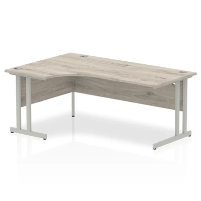 Image of Impulse 1800mm Left Crescent Desk Grey Oak Top Silver Cantilever Leg