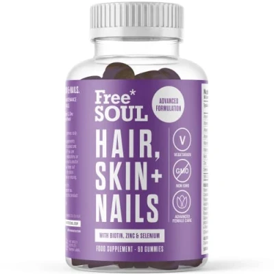Image of Free Soul Biotin Hair Supplement Hair, Skin, &amp; Nails Gummies Delicious Chewable Skin and Vitamins Enhanced with B6, B12, Zinc, Selenium, E, A, C D 60