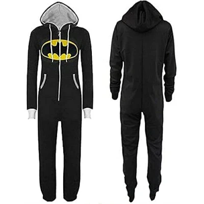 Image of BATMAN New Mens Womens Unisex Superman Hooded Zip Jumpsuit Onesie Size S M L XL (m) Black
