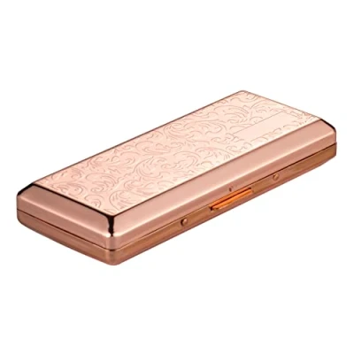 Image of Metal Carry Cigarette Case, Double Sided Spring Clip,Holds 10 100mm Cigarettes (Vines Rose gold)