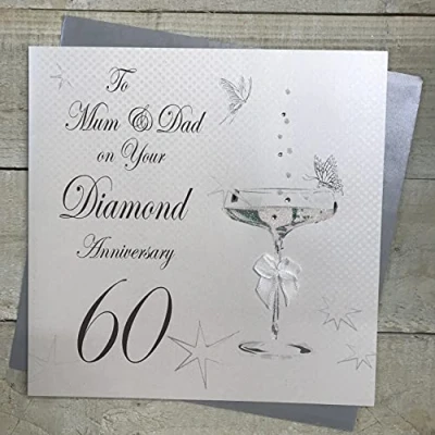 Image of WHITE COTTON CARDS Mum &amp; Dad Coupe Glass, Diamond 60th Large Anniversary Card, Handmade XBD160C M