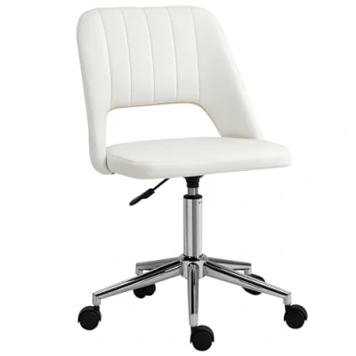 Image of Vinsetto Mid Back Office Chair Velvet Fabric Swivel Scallop Shape Computer Desk for Home Study Bedroom Cream White