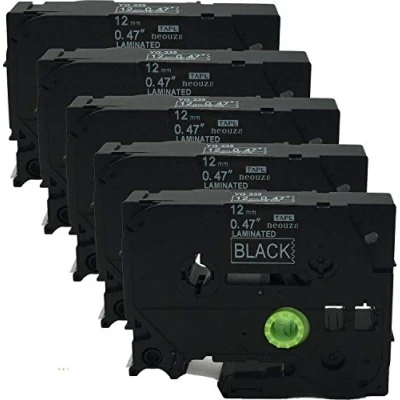 Image of NEOUZA 5PK Compatible for Brother P Touch Laminated Tze Tz Label Tape Cartridge 12mmx8m (TZe 335 White on Black)