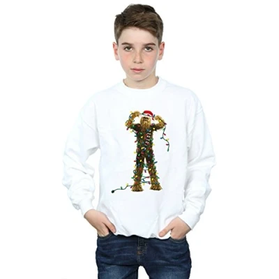 Image of Star Wars Boys Chewbacca Christmas Lights Sweatshirt 5 6 Years White