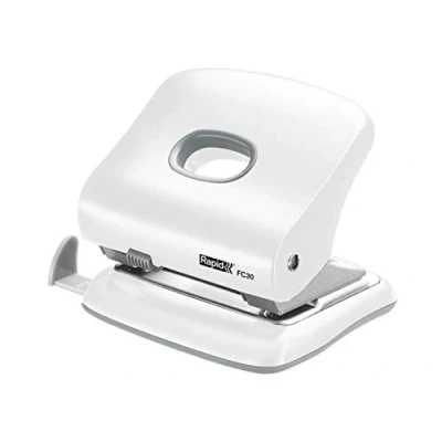 Image of Rapid Fashion FC30 Strong 2 Hole Punch, Punches up to 30 Sheets, Adjustable Guide Bar, Ergonomic Design, White, 5000363