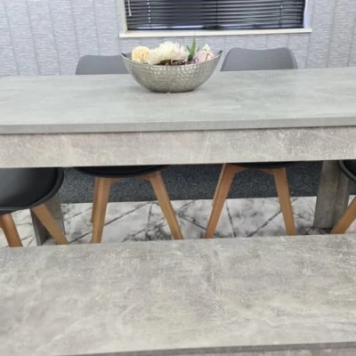 Image of KOSY KOALA Dining Table and 4 Chairs With Bench Stone Grey Effect Wood Plastic Leather Room