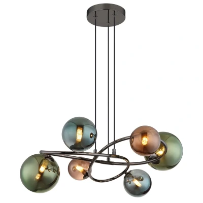 Image of Riha Globe Pendant Ceiling Light Grey Matt Balls Glass Shade 6x G9 3000K
