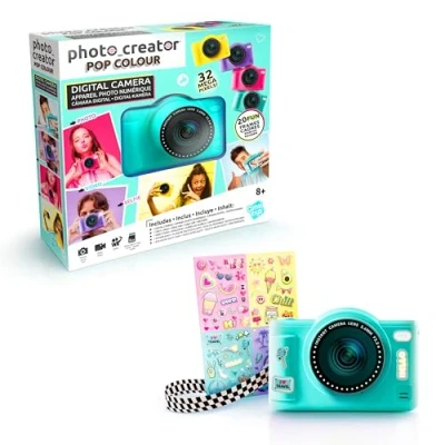 Image of Photo Creator Pop Colour Camera Green, 32 megapixel resolution, large 2.4&quot; screen, digital compact with flash, selfie lens, 8gb micro SD card included, kids 8+, Teen