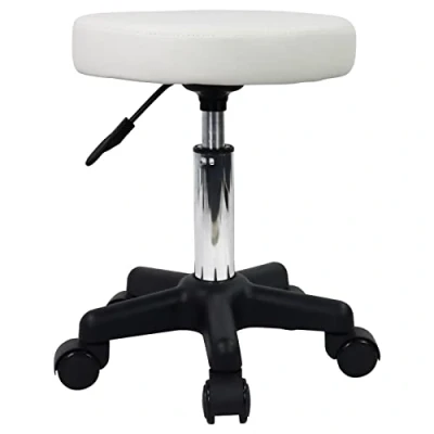 Image of FURWOO Round Rolling Stool with Wheels Height Adjustable Spa for Salon Massage Home Kitchen White